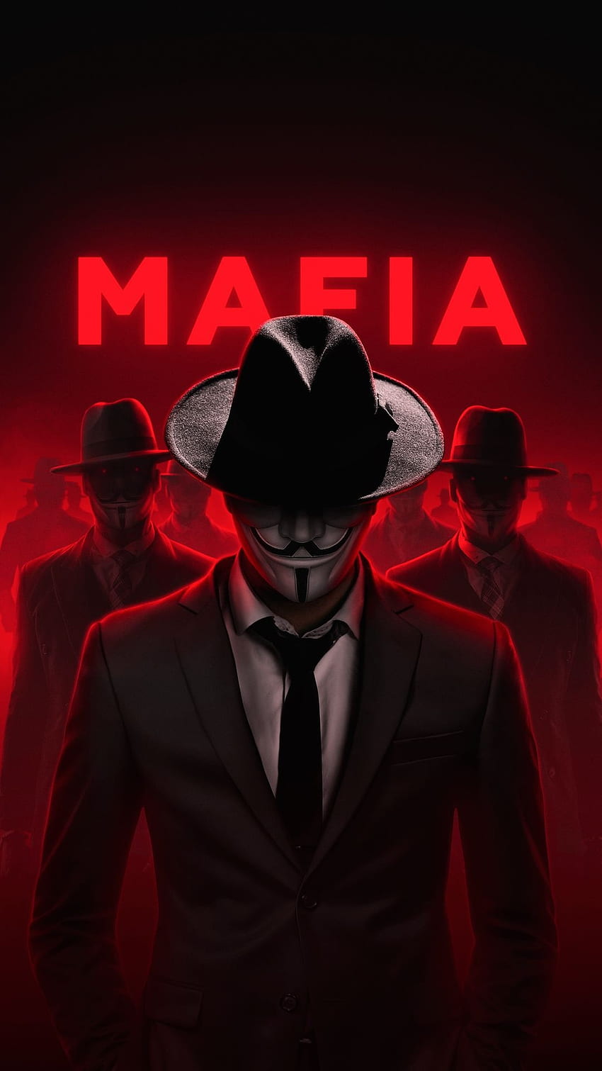 Mafia, czerwień, krawat, czapka, anonimowy Tapeta na telefon HD