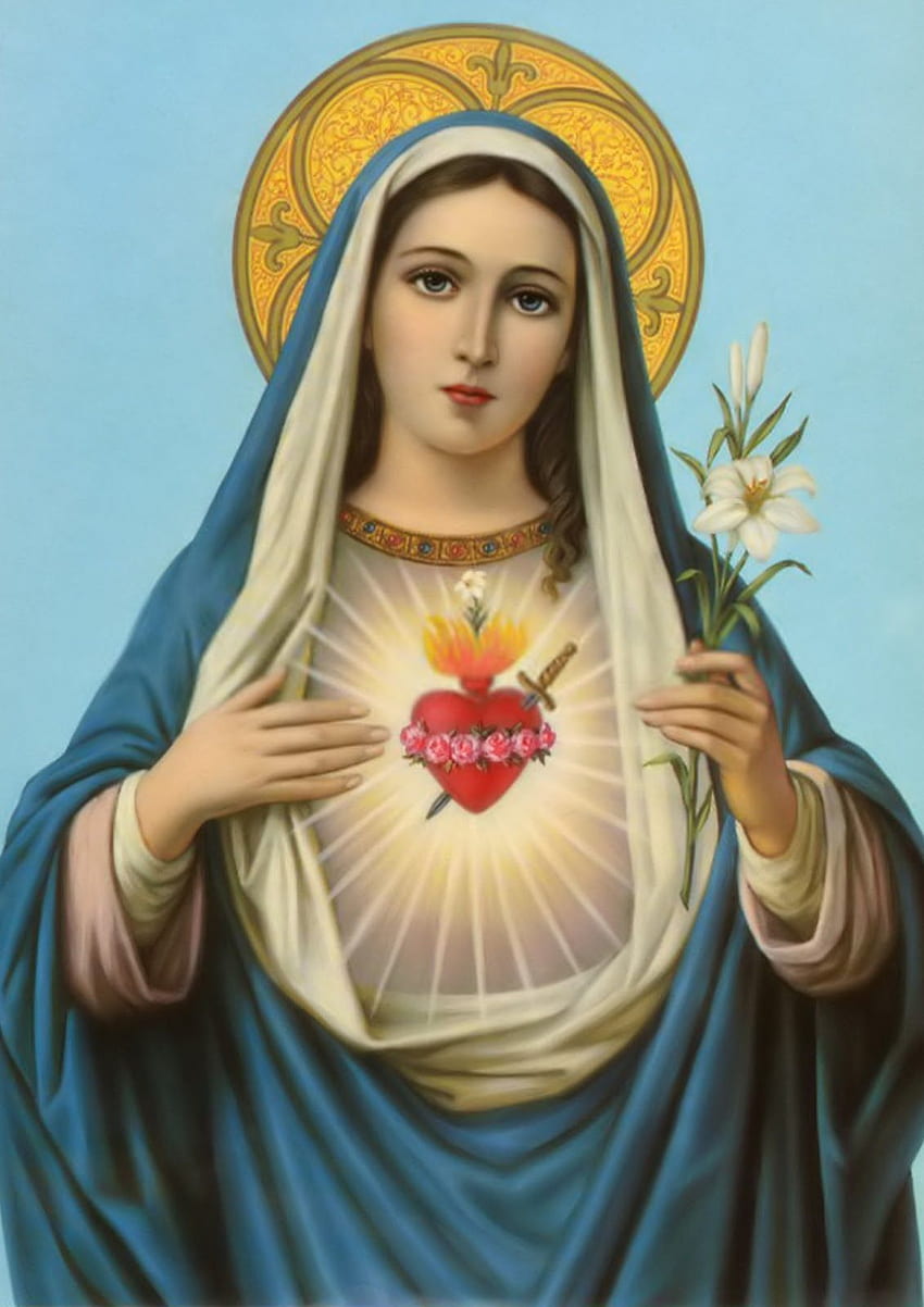 Immaculate Heart of Mary . Immaculate Conception , Immaculate Virgin Mary and Immaculate Heart of Mary, Sacred Heart of Jesus HD phone wallpaper