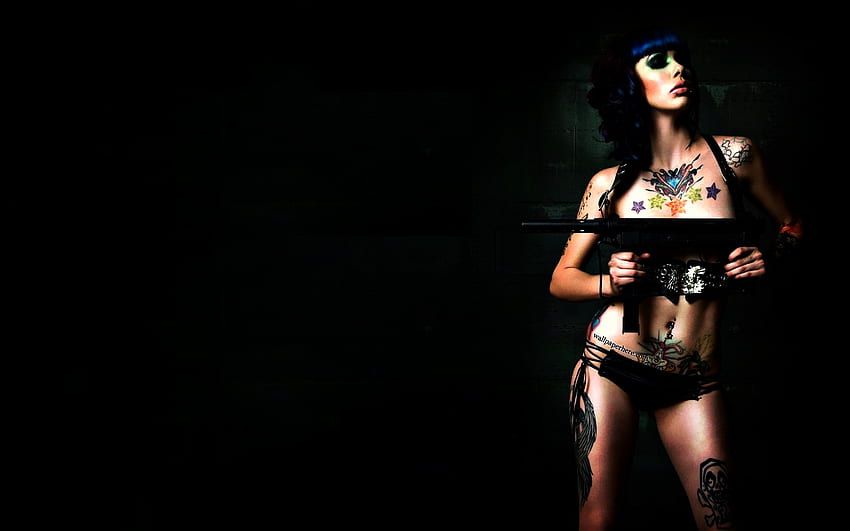 Waffen und Mädchen, Waffen, Mädchen, schwarz, gefährlich HD-Hintergrundbild