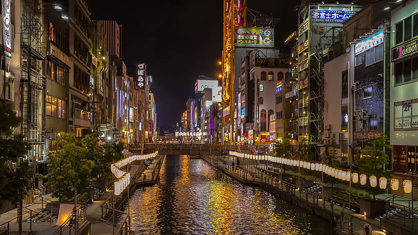 Japonia Kanał Osaka w porze nocnej Tapeta HD