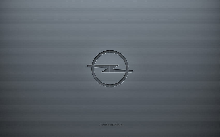 Logo Opla, szare tło kreatywne, emblemat Opla, tekstura szarego papieru, Opel, szare tło, logo Opla 3d Tapeta HD