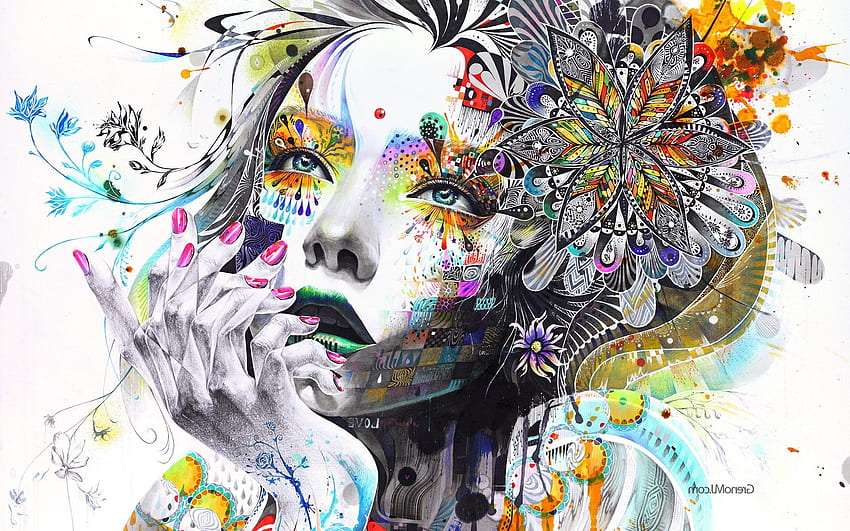 Arte, Mão, Rosto, Colorido, Mulheres, Surreal, Mosaico - Art Woman Flowers - & Background, Abstract Faces papel de parede HD