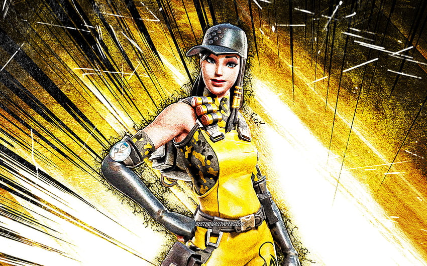 Outcast, grunge art, Fortnite Battle Royale, Fortnite characters, yellow abstract rays, Outcast Skin, Fortnite, Outcast Fortnite HD wallpaper