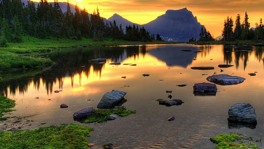 Beautiful Sunset, quaiet, alpine, sky, beautiful, water, sun, lake, sunset HD wallpaper