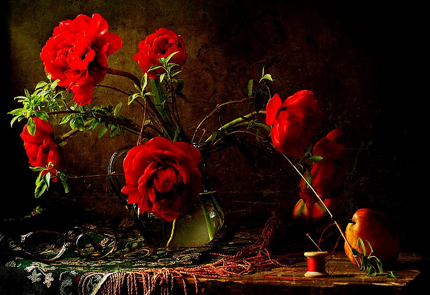 Roses, Painting, Still, Red HD wallpaper