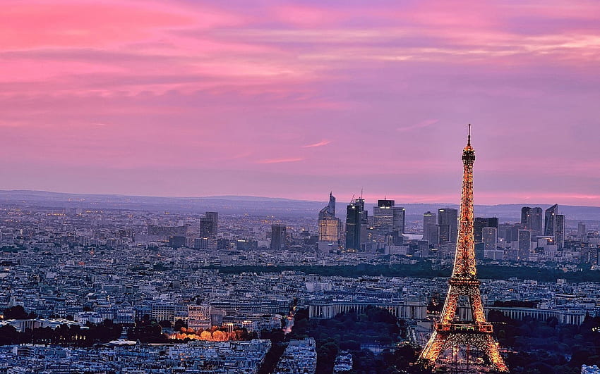 Paris, Pink Sky, City View, Eiffel Tower - Eiffel Tower City View ...