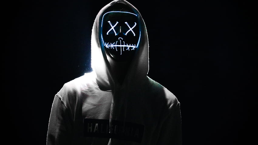 Hombre, Máscara LED, Droga, Noche, Anónimo, Sudadera con capucha, AMOLED, grafía, Sudadera con capucha negra fondo de pantalla