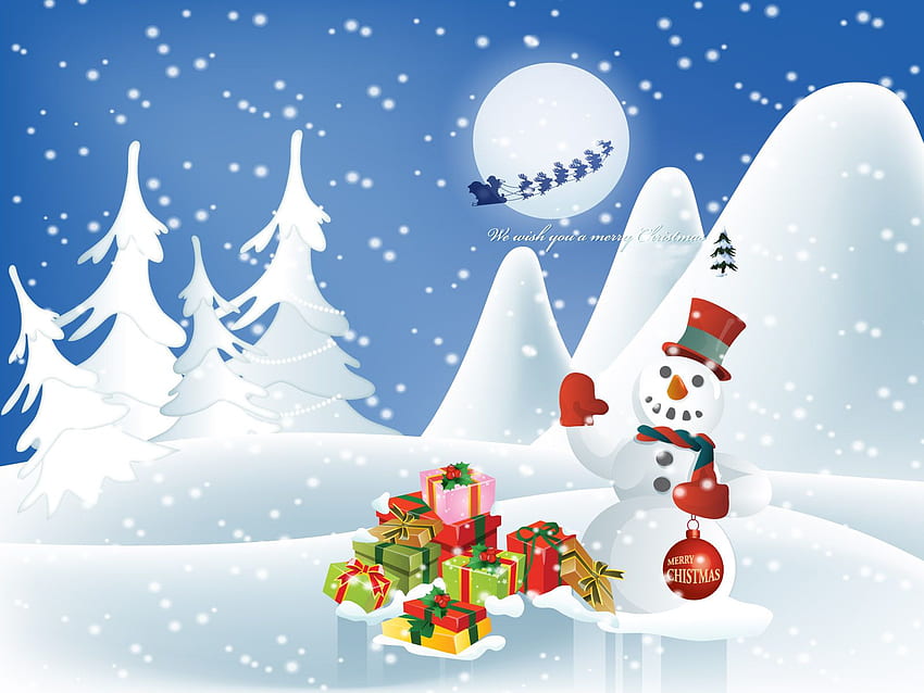 snowman and christmas : Snow Christmas Mountains, Snowman Nativity HD wallpaper