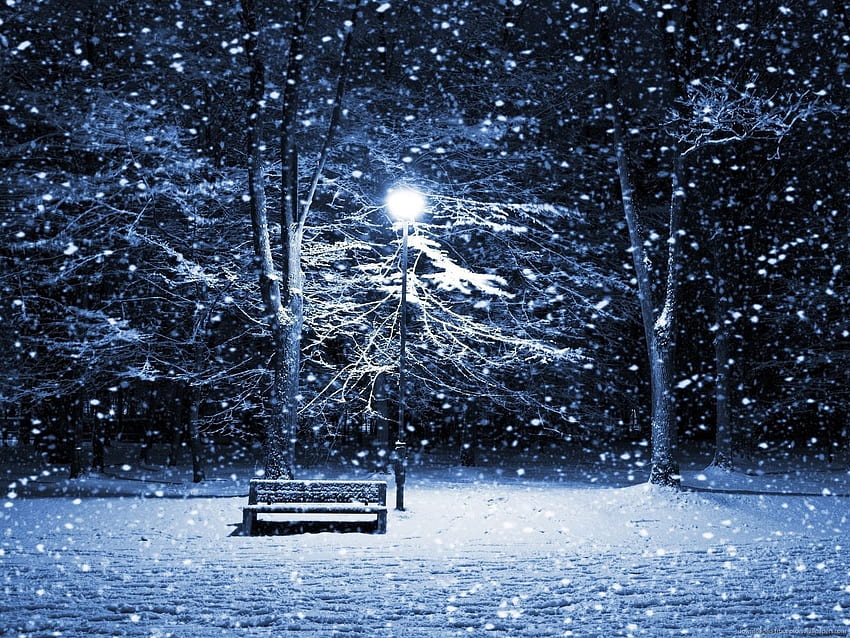 Зимна улица с пейка и стълб за лампа. Зима, Зима, Сцена HD тапет