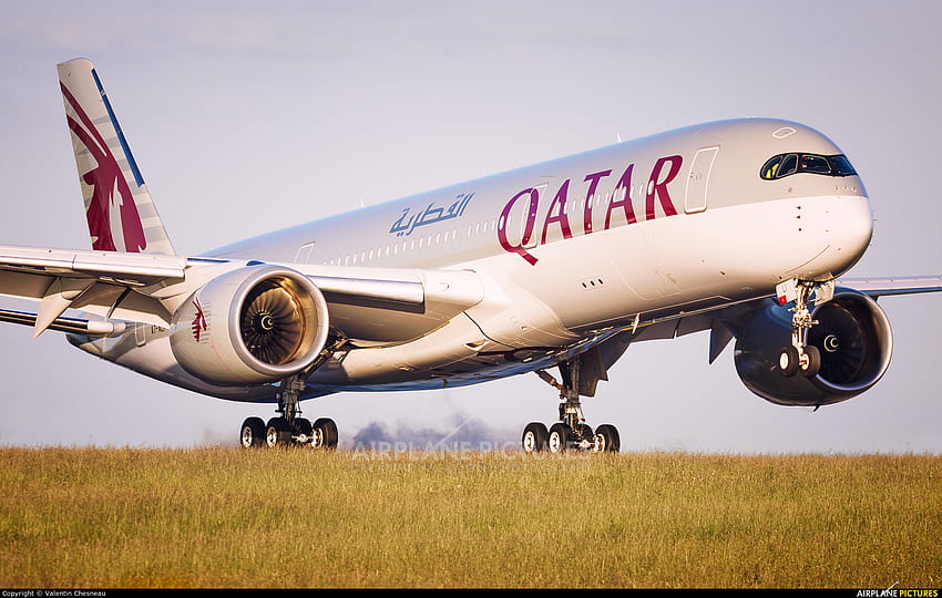 Qatar Airways A7 Ali Самолет в Париж Qatar Airways A350, лого на Qatar Airways HD тапет