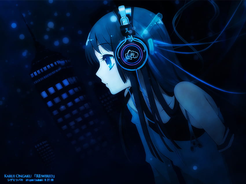 Akiyama Mio Blue Headphones Itou Noiji Jpeg Artifacts K On! Polychromatic Third Party Edit Anime HD wallpaper