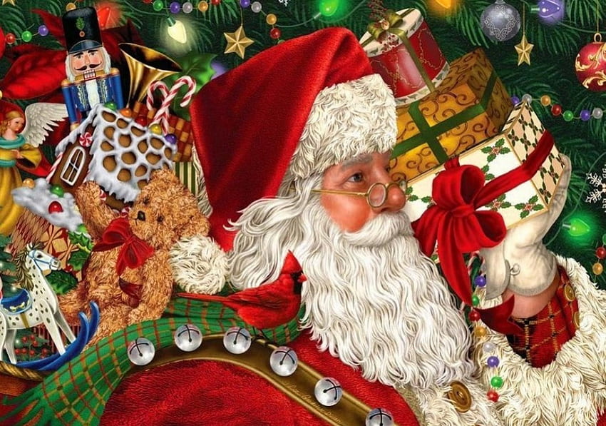 ของขวัญซานต้า ตกแต่ง ศิลปะ คริสต์มาส ของขวัญ สวยงาม ลูกบอล ซานต้า ต้นไม้ วอลล์เปเปอร์ HD