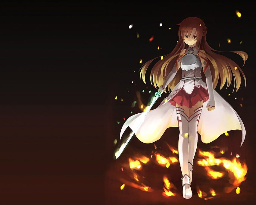 Kobieca postać z anime w białej sukni trzymająca miecz, Asuna Yuuki Tapeta HD
