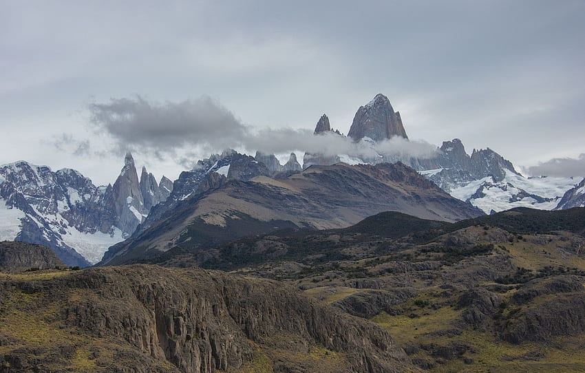 ธรรมชาติ อาร์เจนตินา เมฆ ที่ดิน ภูเขา หิน หิมะ ทิวทัศน์ ชิลี Patagonia ตะไคร่น้ำ ยอด พื้นหลังพิเศษ Cerro Torre อเมริกาใต้ อุทยานแห่งชาติ Los Glaciares สำหรับ หมวด пейзажи วอลล์เปเปอร์ HD