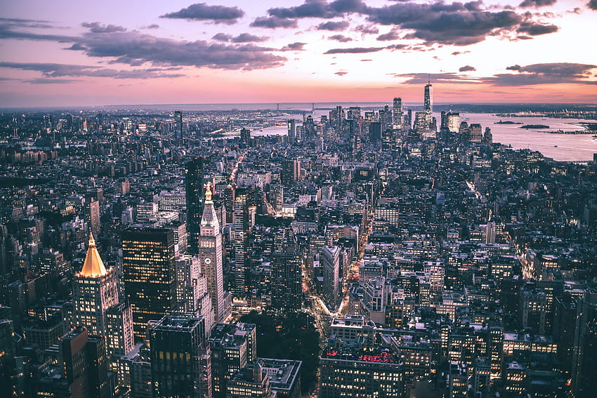 Cities, Twilight, City, Building, View From Above, Coast, Dusk, New York HD wallpaper