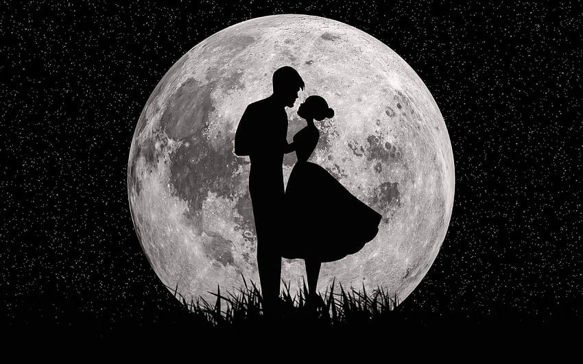 Moon, love, couple, dark, art , , Ultra 16:10, , Moon Romance HD wallpaper