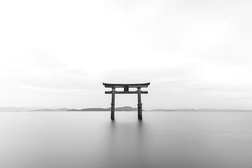 Torii Gate, ญี่ปุ่น, ทัศนีย, torii, ขาวดำ, ญี่ปุ่น, ประตู, ธรรมชาติ, มหาสมุทร วอลล์เปเปอร์ HD