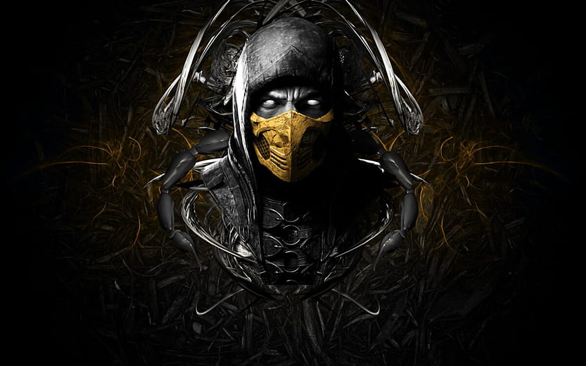 Mortal Kombat X Scorpion Face Ninja Mask Amazing Cool สำหรับแท็บเล็ต Windows Apple Mac เต็ม วอลล์เปเปอร์ HD