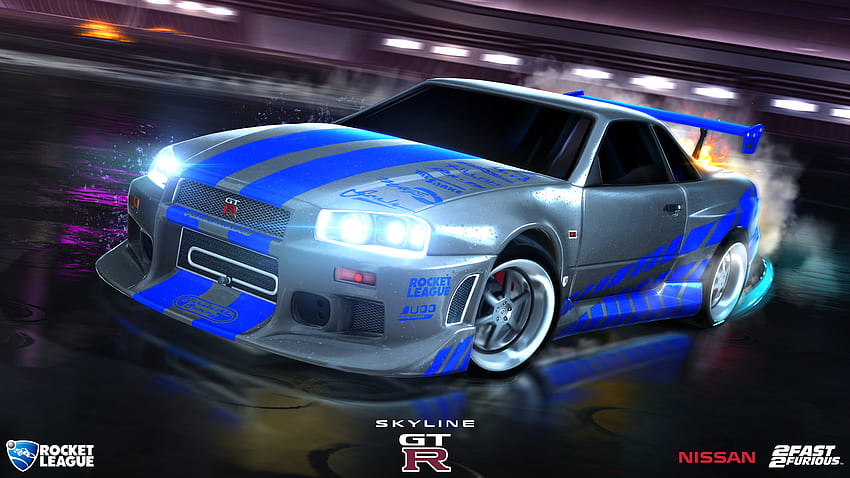 รถสีน้ำเงิน Nissan Skyline GT-R R34 Rocket League วอลล์เปเปอร์ HD