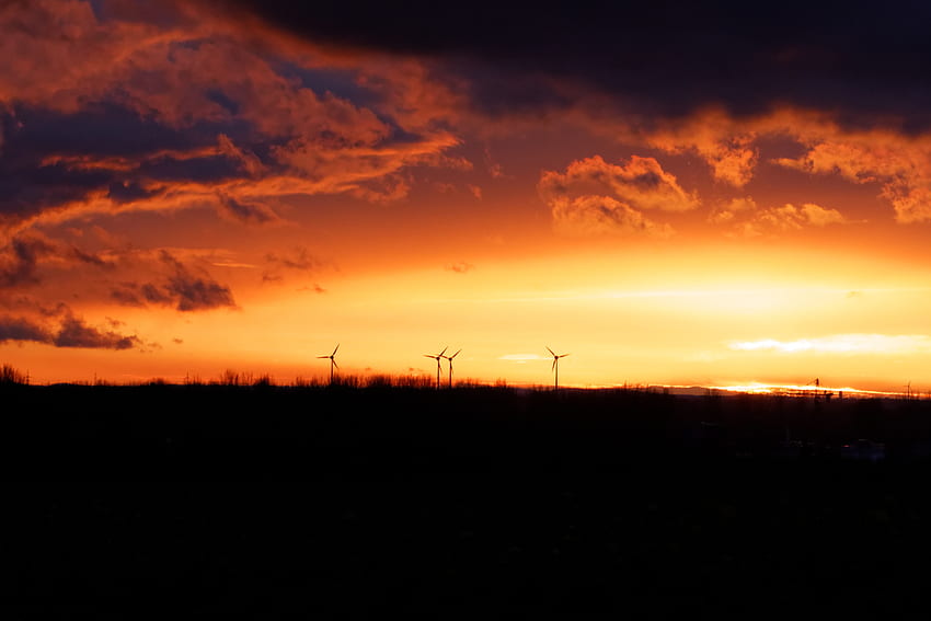 Nature, Sunset, Clouds, Horizon, Wind Turbines HD wallpaper