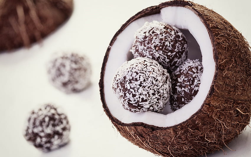 Kokosnuss-Schokoladen-Dessert, süß, Grafik, Dessert, lecker, Kokosnuss, Essen HD-Hintergrundbild