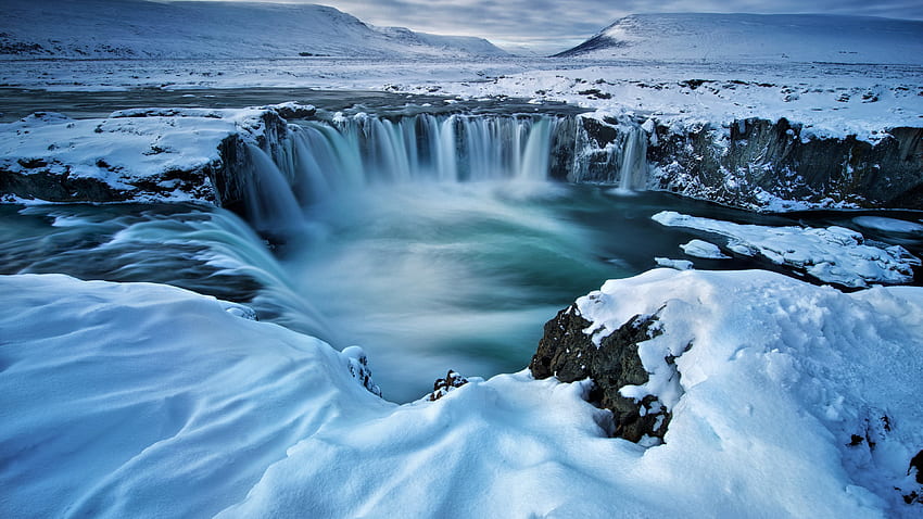 Godafoss Waterfall Winter Iceland U, Iceland Dual Monitor HD wallpaper