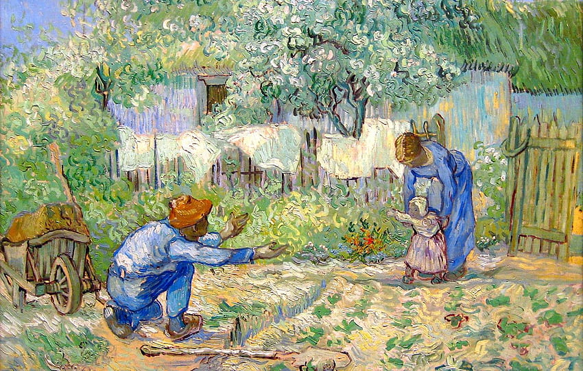 amore, bambino, , famiglia, padre, casa, pittura, mamma, papà, Vincent Van Gogh, Primi passi per , sezione живопись Sfondo HD