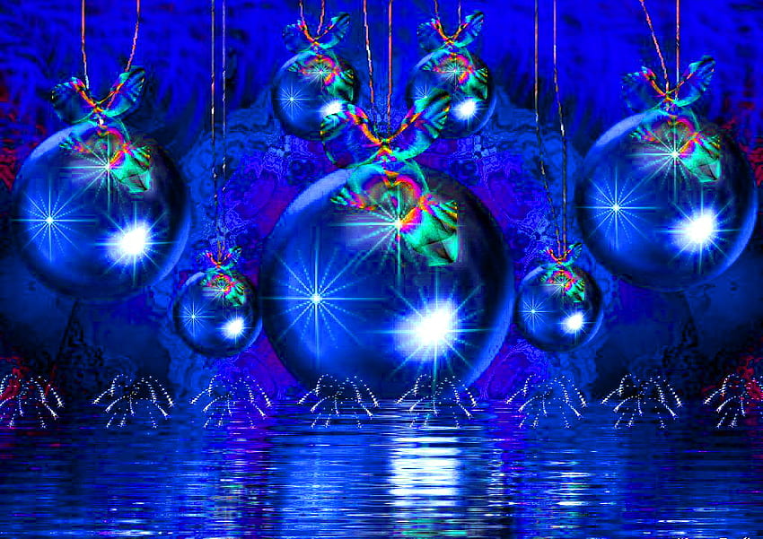 Shimmer in blue, blue, light, shimmer, christmas, decorations, balls, reflections HD wallpaper