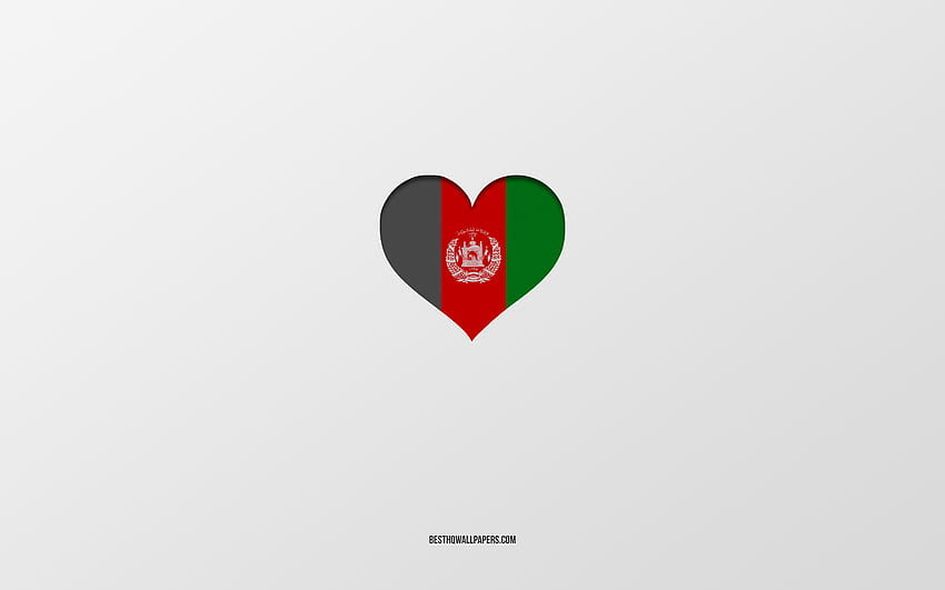 Обичам Афганистан, страни от Азия, Афганистан, сив фон, сърце с флаг на Афганистан, любима страна, Обичам Афганистан за с резолюция. Високо качество HD тапет