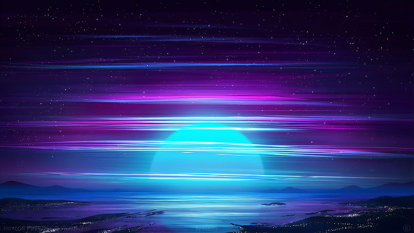 Mitternachtssonne Digital Art Sea Sky Stars Filme Desert Mash Ups Cyan Kvacm Purple - Auflösung: HD-Hintergrundbild