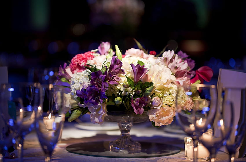 kwiaty, miska, stół, kompozycja, hortensja, porcja, astrometria Tapeta HD