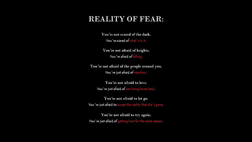 El texto negro cita la palabra de miedo de la vida de la realidad fondo de pantalla
