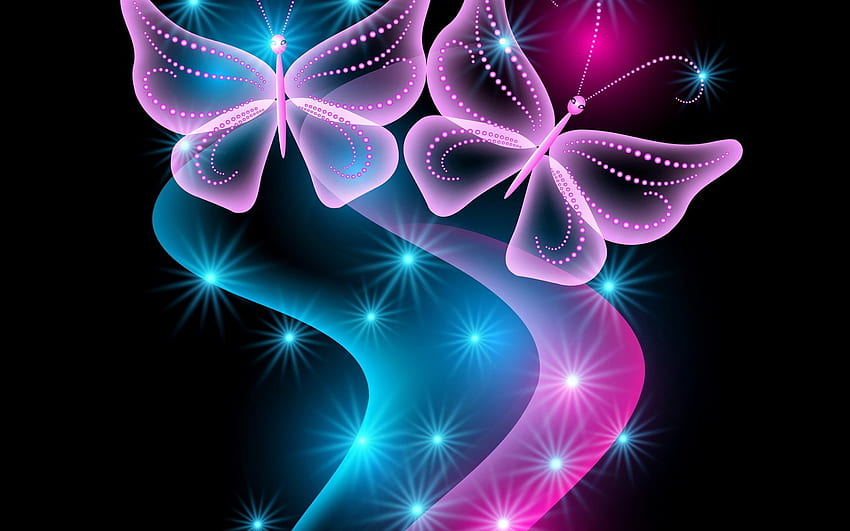3D, Neon, Abstract, Neon, Blue, Glow, Sparkle, Pink, Butterflies, Butterfly / and Mobile Background, Neon Blue 3D HD wallpaper