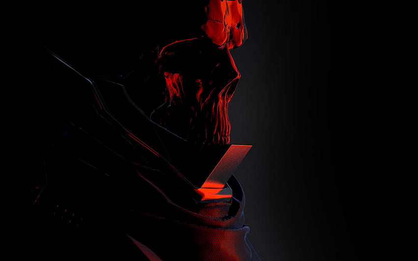Mario Stabile Weird Red Dark Illustration Sanat Kafatası, Basit Kafatası HD duvar kağıdı