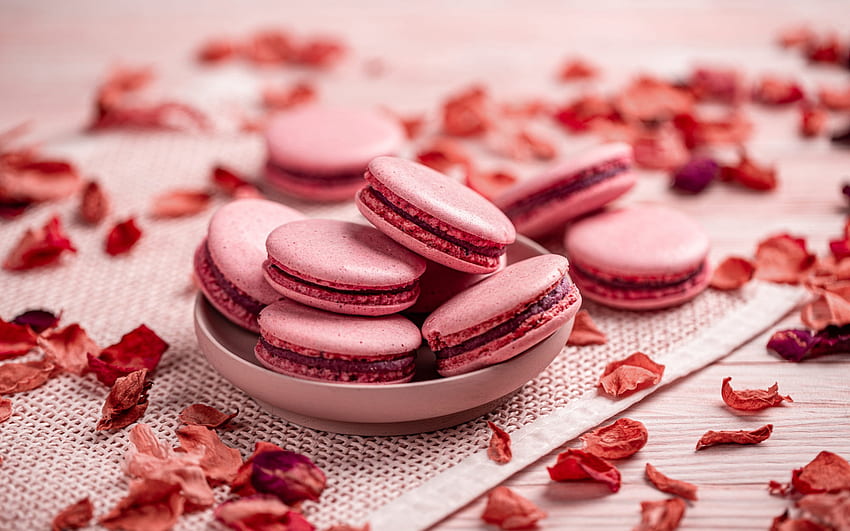 pink macaroons, baked goods, sweets, macaroons, cherry macaroons, cakes HD wallpaper