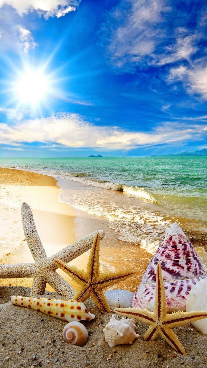 Лято Плаж Слънце Морска звезда Вълни. Android . Летен плаж , Плаж , Лято , Красив летен плаж HD тапет за телефон