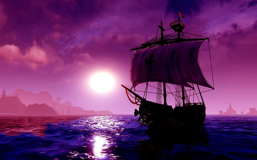 Sailboat at Moonlight Night, sea, ship, art, path, sailboat, wind, moonlight, sailing, nature HD wallpaper