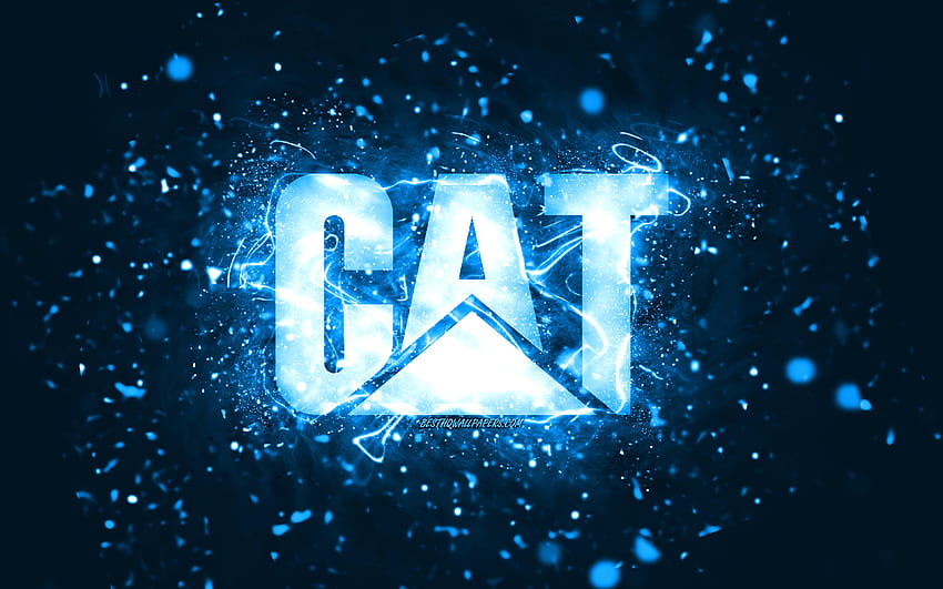 Caterpillar niebieskie logo, CaT, niebieskie neony, kreatywne, niebieskie abstrakcyjne tło, logo Caterpillar, logo CaT, marki, Caterpillar Tapeta HD