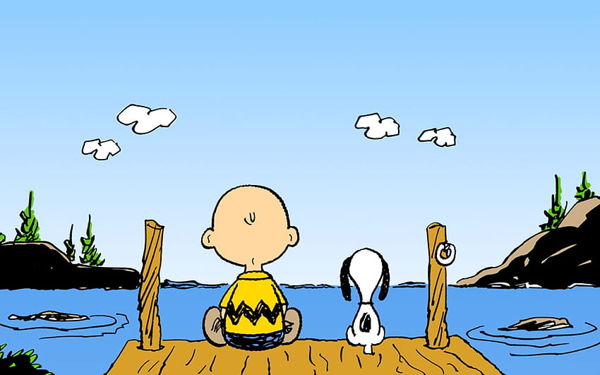 Charlie Brown, marron, charlie, snoopy, quai, lac Fond d'écran HD