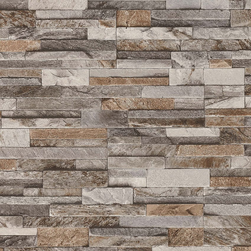 Detalhes sobre a parede de pedra de ardósia 3D com efeito de tijolo, parede de pasta cinza marrom texturizada Papel de parede de celular HD