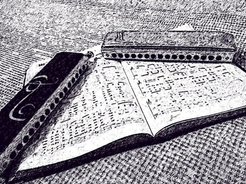 Mundharmonikamusik, Noten, Musik, ein Musikbuch, Partys, weiß und schwarz, Noten, Mundharmonika HD-Hintergrundbild