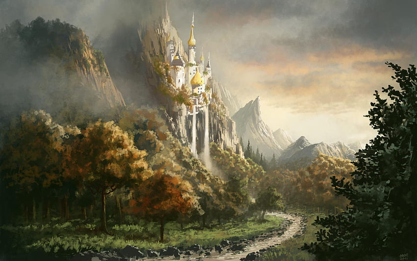 Mittelalterliche Burg DIESE, mittelalterliche Landschaftsmalerei HD-Hintergrundbild