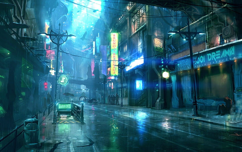 anime, cyberpunk, wallpaper, futuristic city, rain, Stable Diffusion