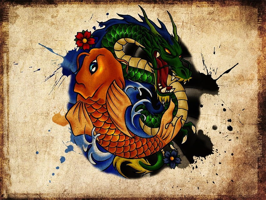 Yakuza Tattoo Design 8 Art de conception de tatouage de dragon et de koi, koi noir Fond d'écran HD