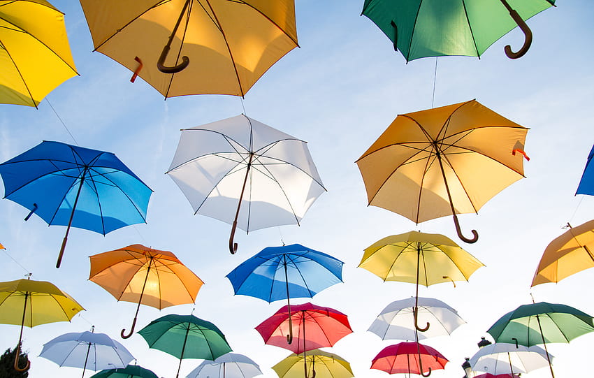 Assorted Color Straight Umbrella Hanging On Black Wire · Stock, Abstract Umbrella HD wallpaper