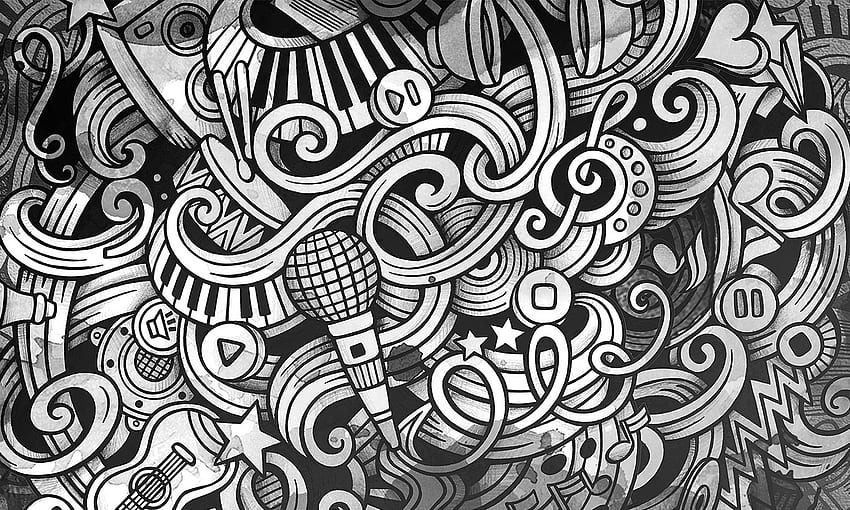 Czarno-biała foto z muzycznym graffiti, czarno-biała sztuka graffiti Tapeta HD