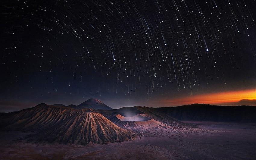landscape, Mount Bromo, Long Exposure, Milky Way, Sunrise, Crater, Star Trail HD wallpaper