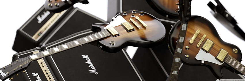 Legendary Gibson Les Paul Guitar, Marshall AMP Ultra 배경: & 울트라와이드 & 노트북: 멀티 디스플레이, 듀얼 모니터: 태블릿: 스마트폰, 기타 앰프 HD 월페이퍼
