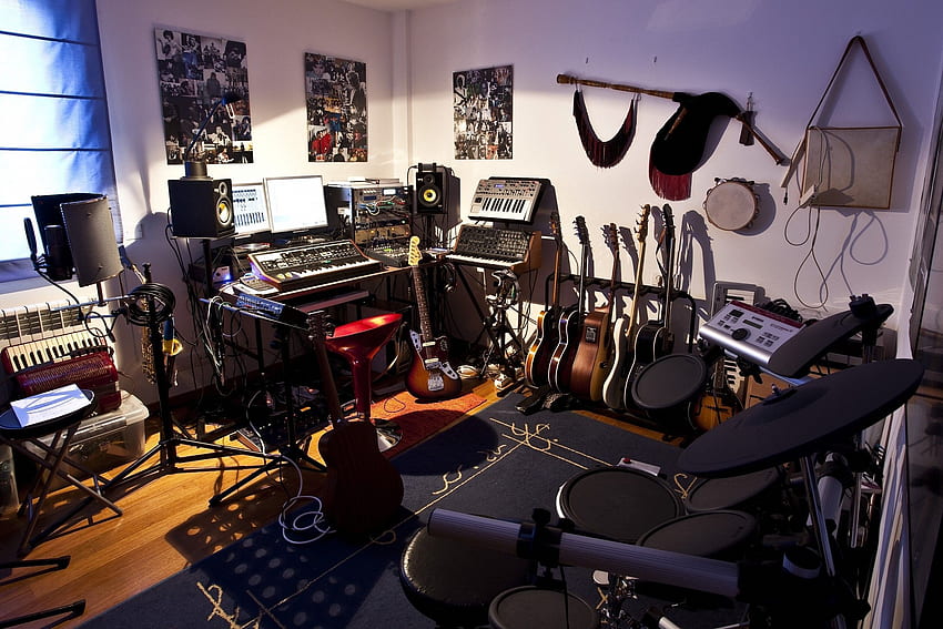 Музикално студио. Стая за музикално студио, дизайн на музикална стая, музика в домашно студио HD тапет