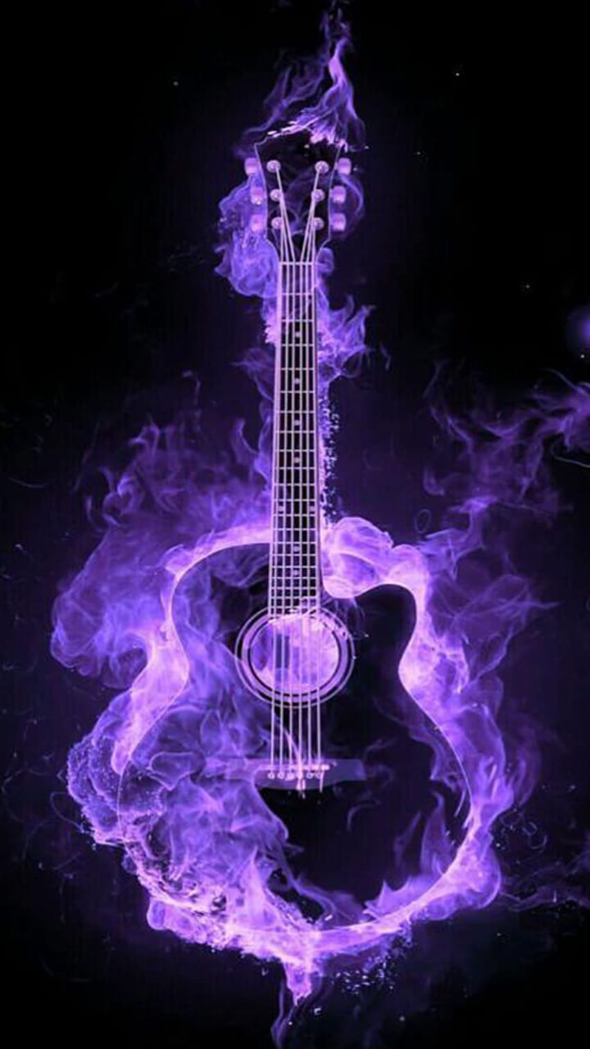 пламтящо неоново изкуство за акустична китара HD тапет за телефон